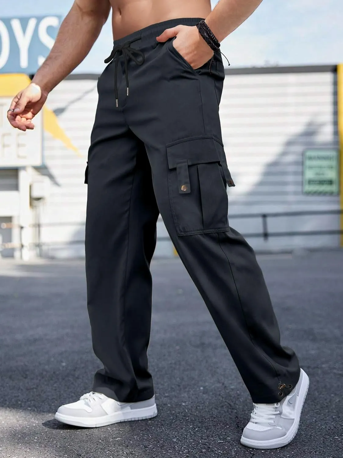 PLEPAN Men's Casual Cargo Pants Stretch Sweatpants Streetwear Trousers Hiking Drawstring Elastic Waist Workout Joggers
