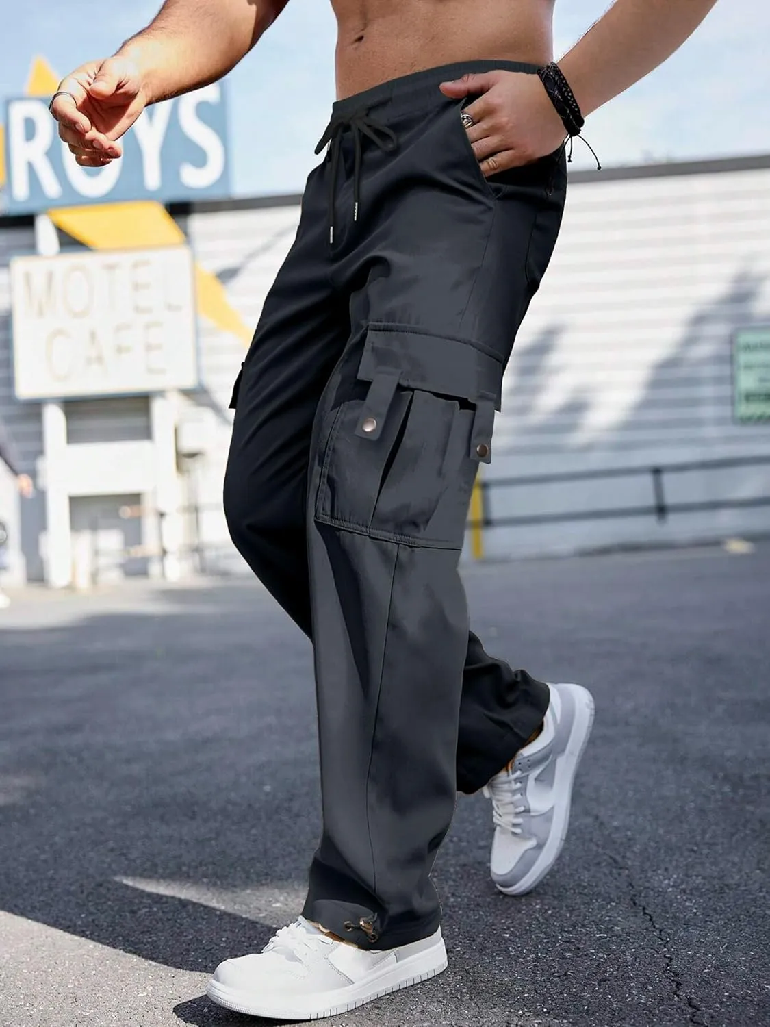 PLEPAN Men's Casual Cargo Pants Stretch Sweatpants Streetwear Trousers Hiking Drawstring Elastic Waist Workout Joggers