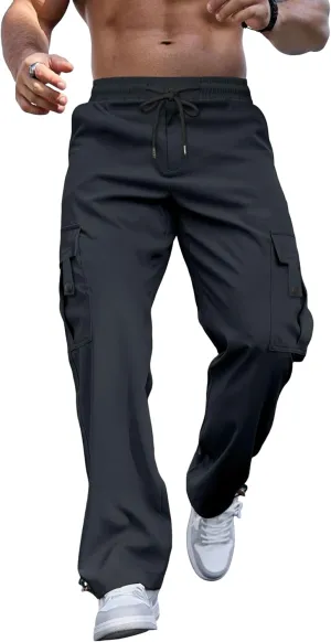 PLEPAN Men's Casual Cargo Pants Stretch Sweatpants Streetwear Trousers Hiking Drawstring Elastic Waist Workout Joggers