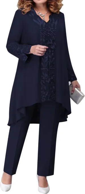 Plus Size Mother of Bride Pant Suits 3 Piece Floral Sets Wedding Guest Outfit Evening Gown