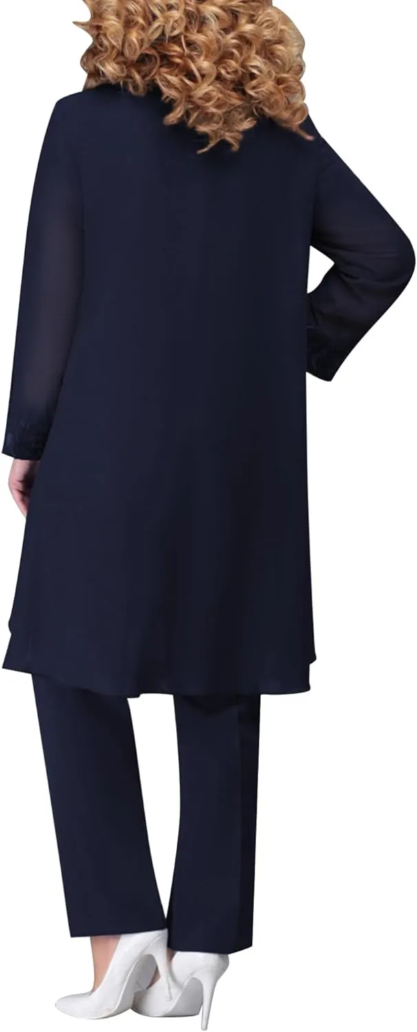 Plus Size Mother of Bride Pant Suits 3 Piece Floral Sets Wedding Guest Outfit Evening Gown