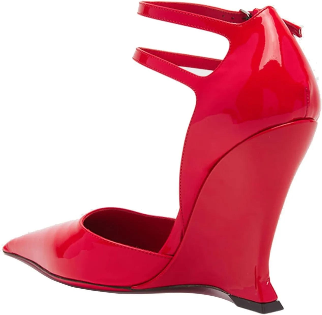 Pointed Closed Toe Wedge Heels for Women, Sexy Patent Leather Buckle Strap Office Dress Pumps Shoes