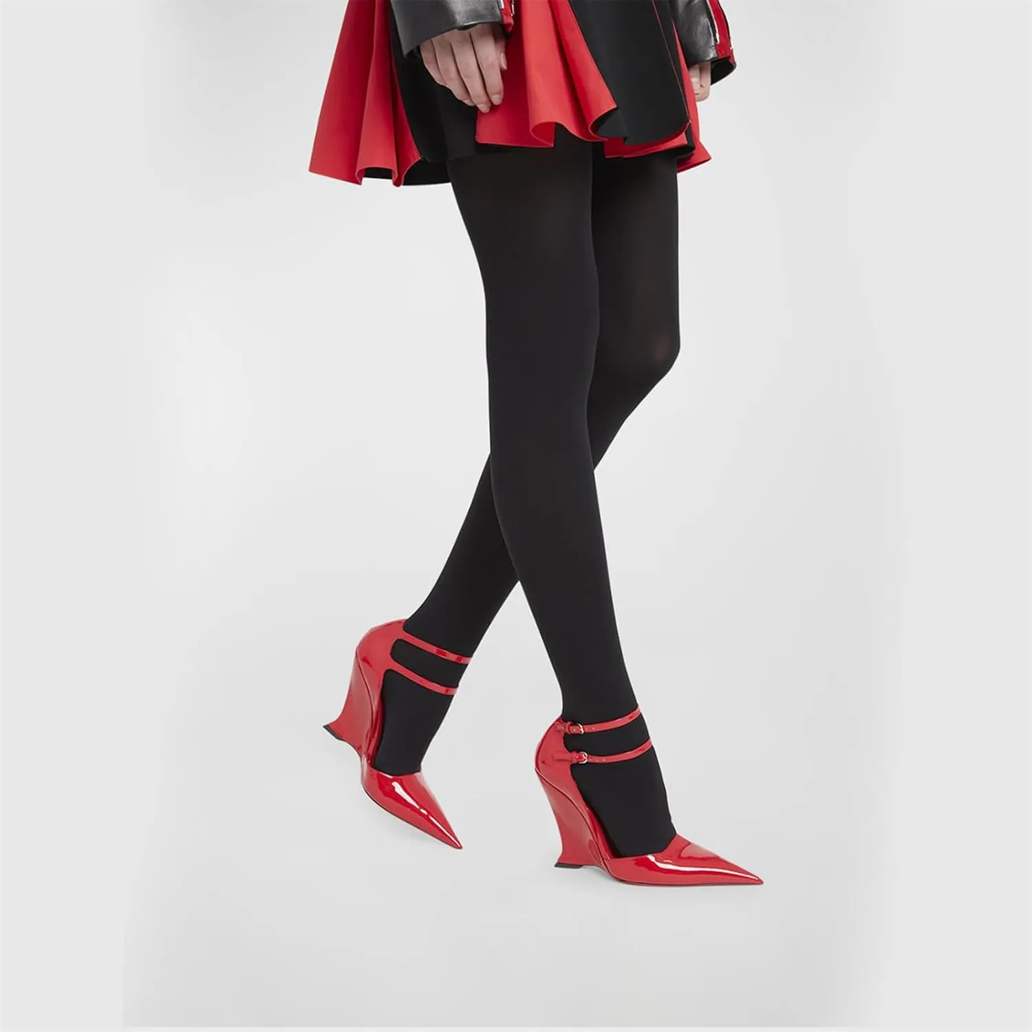Pointed Closed Toe Wedge Heels for Women, Sexy Patent Leather Buckle Strap Office Dress Pumps Shoes