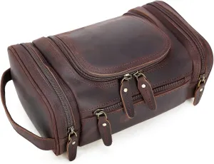 Polare Toiletry Bag Full Grain Leather Shaving Kit Dopp Kit Travel Case Wash Bag with YKK Zippers