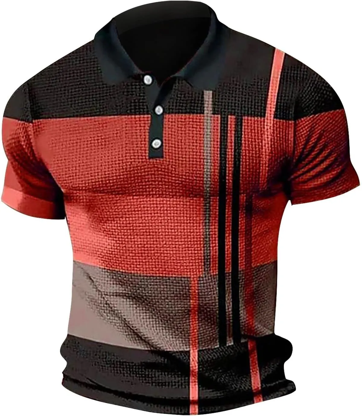 Polo Shirts for Men Short Sleeve Button Down Slim Fit Waffle T Shirt Plaid Striped Solid Color Golf Tees Dry Fit Tops