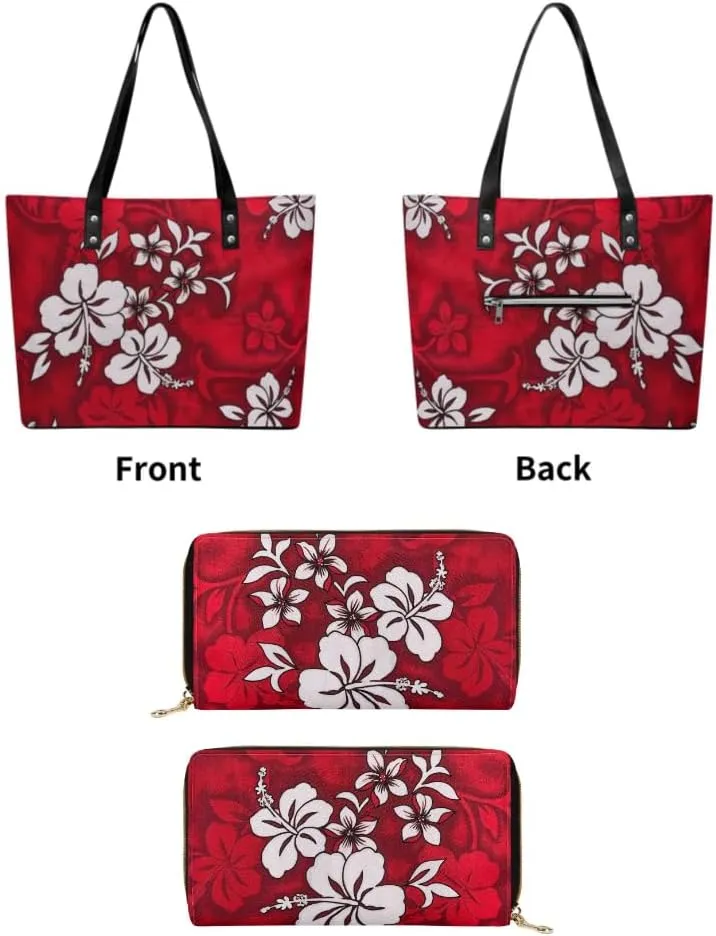 Polynesian Women Pu Handbag And Purse Samoa Island Tribal Design Retro Art Large Capacity Shoulder Bag 2-Piece Set