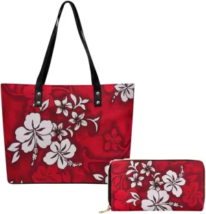 Polynesian Women Pu Handbag And Purse Samoa Island Tribal Design Retro Art Large Capacity Shoulder Bag 2-Piece Set