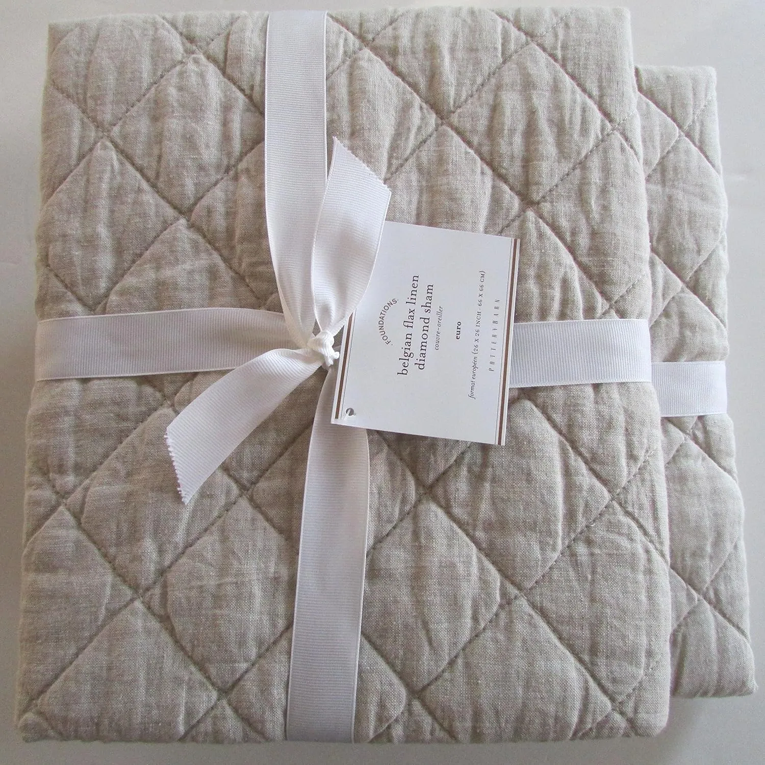 Pottery Barn Diamond Linen ~ Euro Shams ~*Set of Two*~ Flax ~