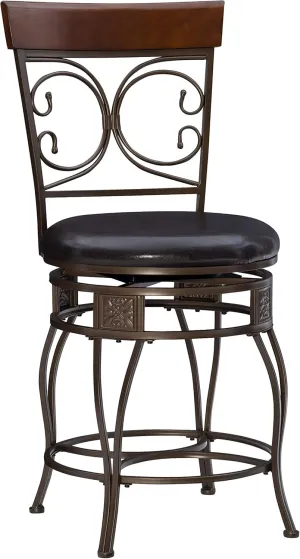 Powell Big and Tall Back Scroll Stool, Counter Height, Dark Bronze/Brown
