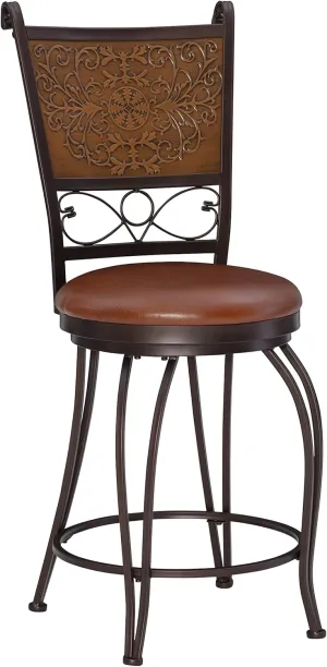 Powell Bronze with Muted Copper Stamped Back Counter Stool, 24", Bronze/Muted Copper Back