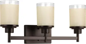 Progress Lighting Alexa Collection 3-Light Etched Umber Linen with Clear Edge Glass Modern Bath Vanity Light Antique Bronze