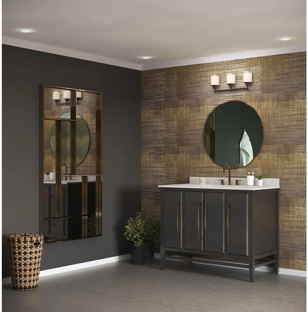 Progress Lighting Alexa Collection 3-Light Etched Umber Linen with Clear Edge Glass Modern Bath Vanity Light Antique Bronze