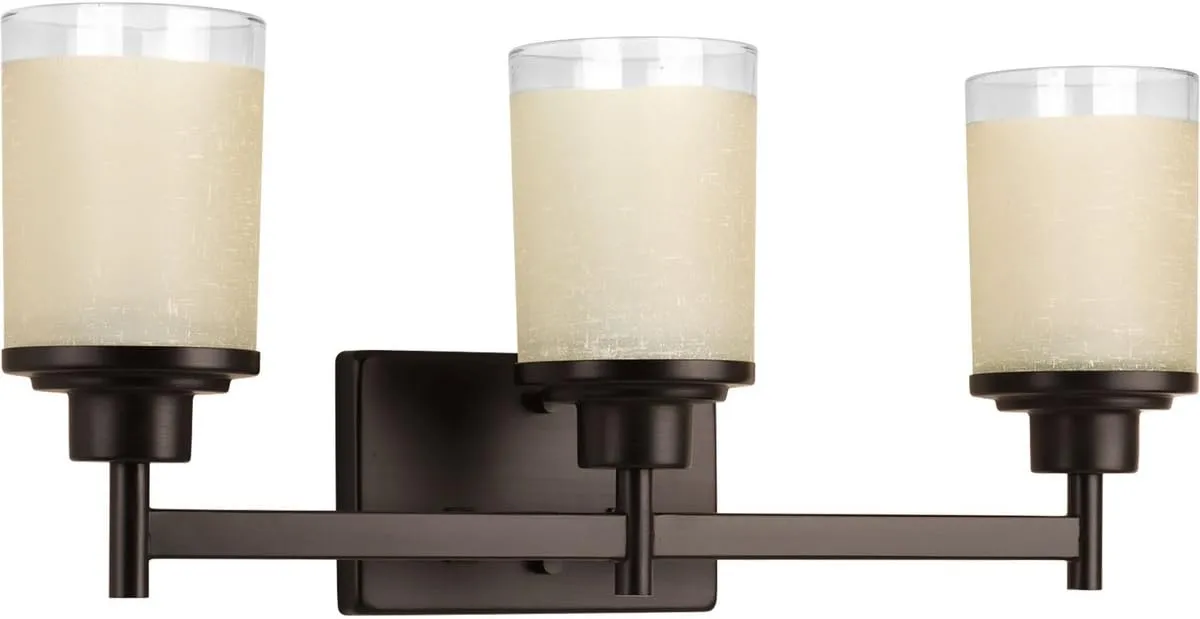 Progress Lighting Alexa Collection 3-Light Etched Umber Linen with Clear Edge Glass Modern Bath Vanity Light Antique Bronze