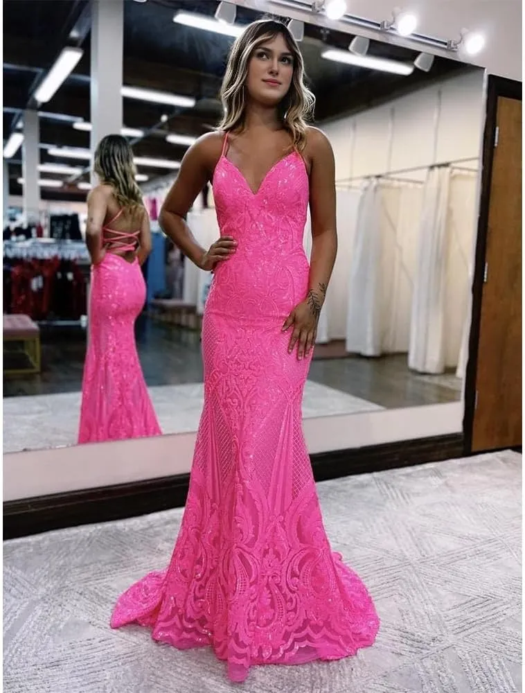 Prom Dresses 2024 Mermaid Sequin Long Evening Dresses for Women