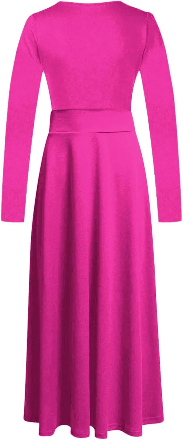 Prom Dresses for Women Plain Long Sleeve Ruffle Swing Dress Causal Elegant Elastic Waist Crewneck Fall Winter Dresses
