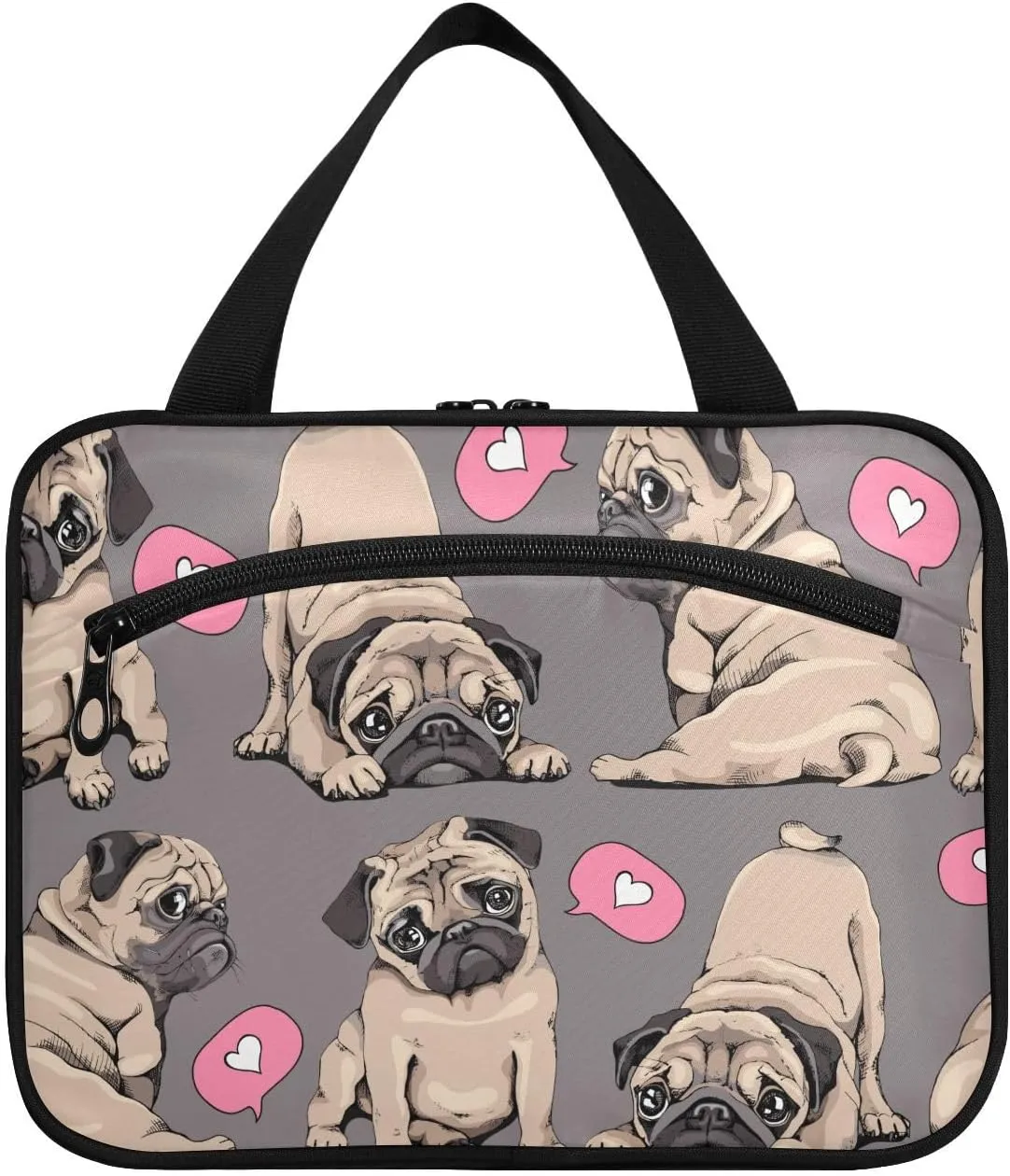 Pug Puppies-01 Travel Toiletry Bag Hanging Makeup Shower Bag Organizer Multifunction Cosmetic Make Up Bags for Women Girls Trip Toiletries Men Gym Travel Essentials Gifts