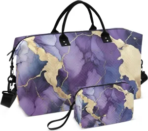 Purple Marble Sports Gym Bag for Women Men Travel Duffel Bag Weekend Overnight Carry on Bag with Toiletry Bag Training Handbag for Plane Hospital Workout Swimming Yoga