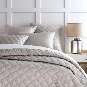 Quilted Silken Solid Grey Coverlet, King Size, Grey Solid Pattern