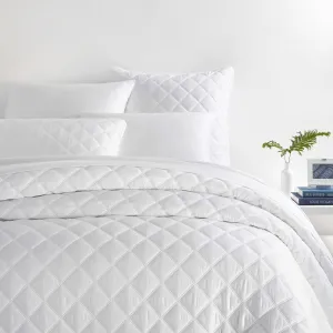 Quilted Silken Solid White Coverlet, King Size, White Solid Pattern