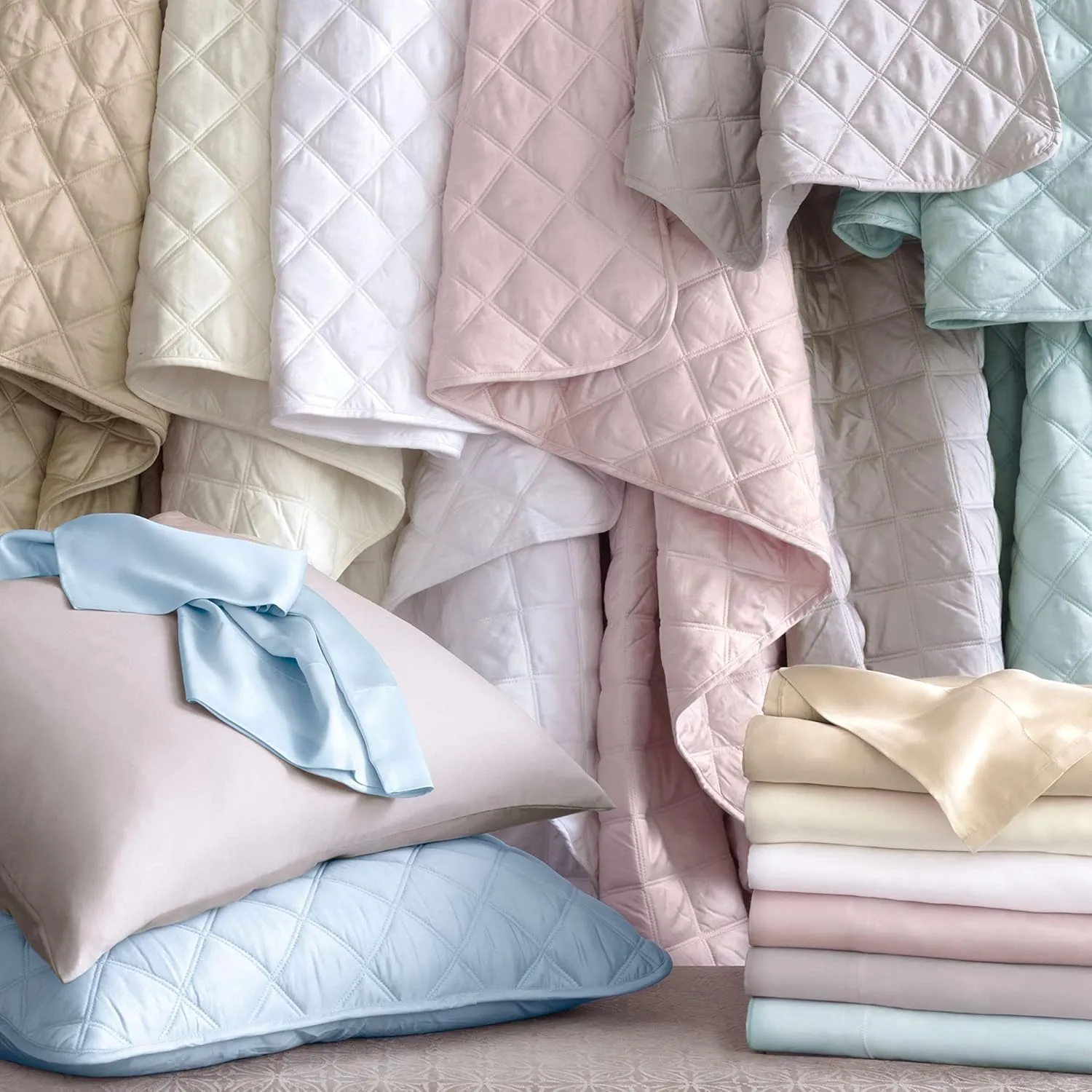 Quilted Silken Solid White Coverlet, King Size, White Solid Pattern
