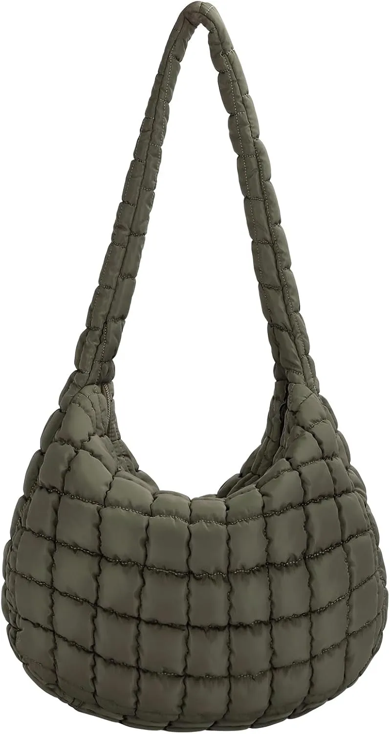 Quilted Tote Bag, Large Carryall Shoulder Hobo Bag, Lightweight Puffer Design