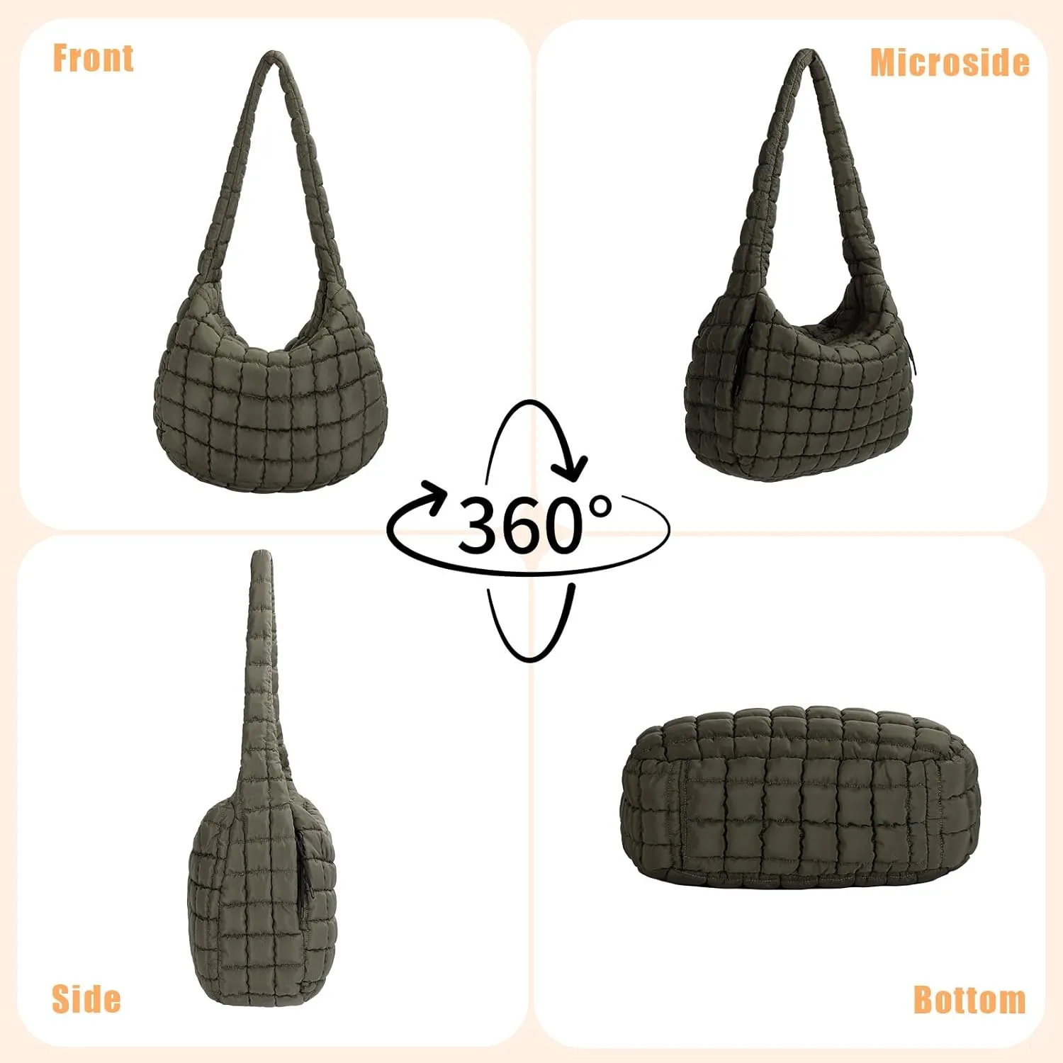 Quilted Tote Bag, Large Carryall Shoulder Hobo Bag, Lightweight Puffer Design