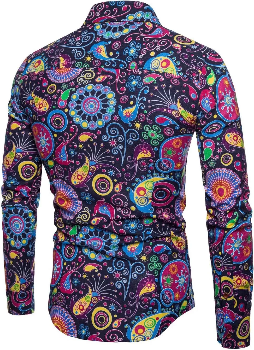 QZH.DUAO Mens 70s Disco Linen Shirts Casual Paisley Tops Floral Vintage Long Sleeve Shirt