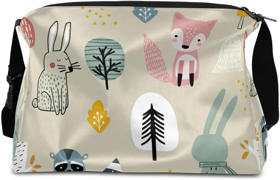Rabbit Fox Trees Small Gym Bag for Men Women Workout Sport Duffle Bag Waterproof Weekender Overnight Bag Lightweight Carry on Tote Bag Crossbody Shoulder Travel Bag for Swim Yoge Dance