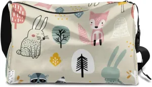 Rabbit Fox Trees Small Gym Bag for Men Women Workout Sport Duffle Bag Waterproof Weekender Overnight Bag Lightweight Carry on Tote Bag Crossbody Shoulder Travel Bag for Swim Yoge Dance