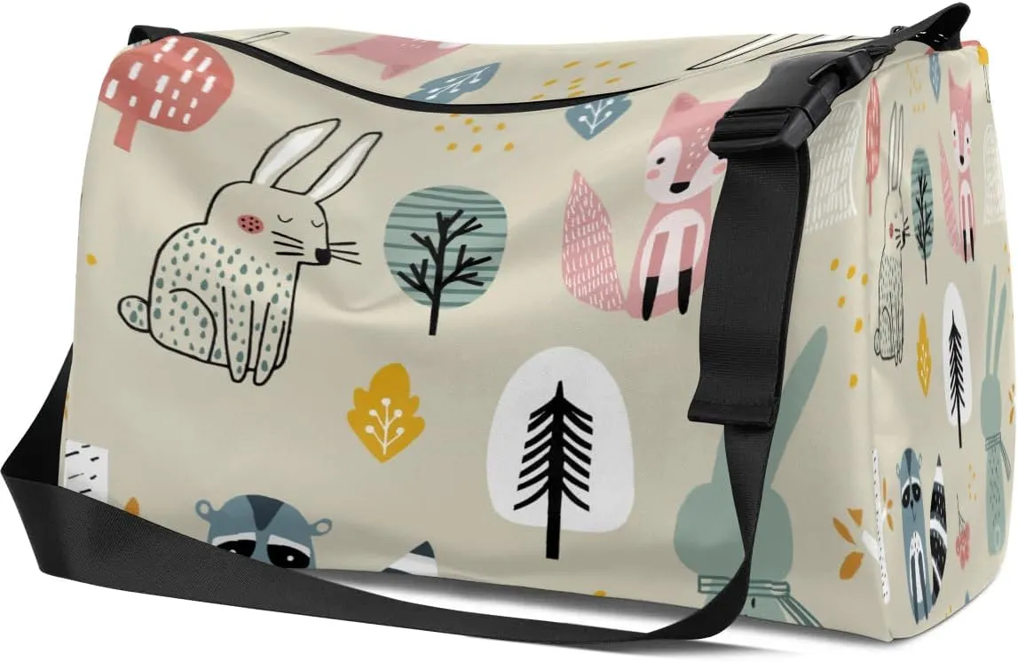 Rabbit Fox Trees Small Gym Bag for Men Women Workout Sport Duffle Bag Waterproof Weekender Overnight Bag Lightweight Carry on Tote Bag Crossbody Shoulder Travel Bag for Swim Yoge Dance