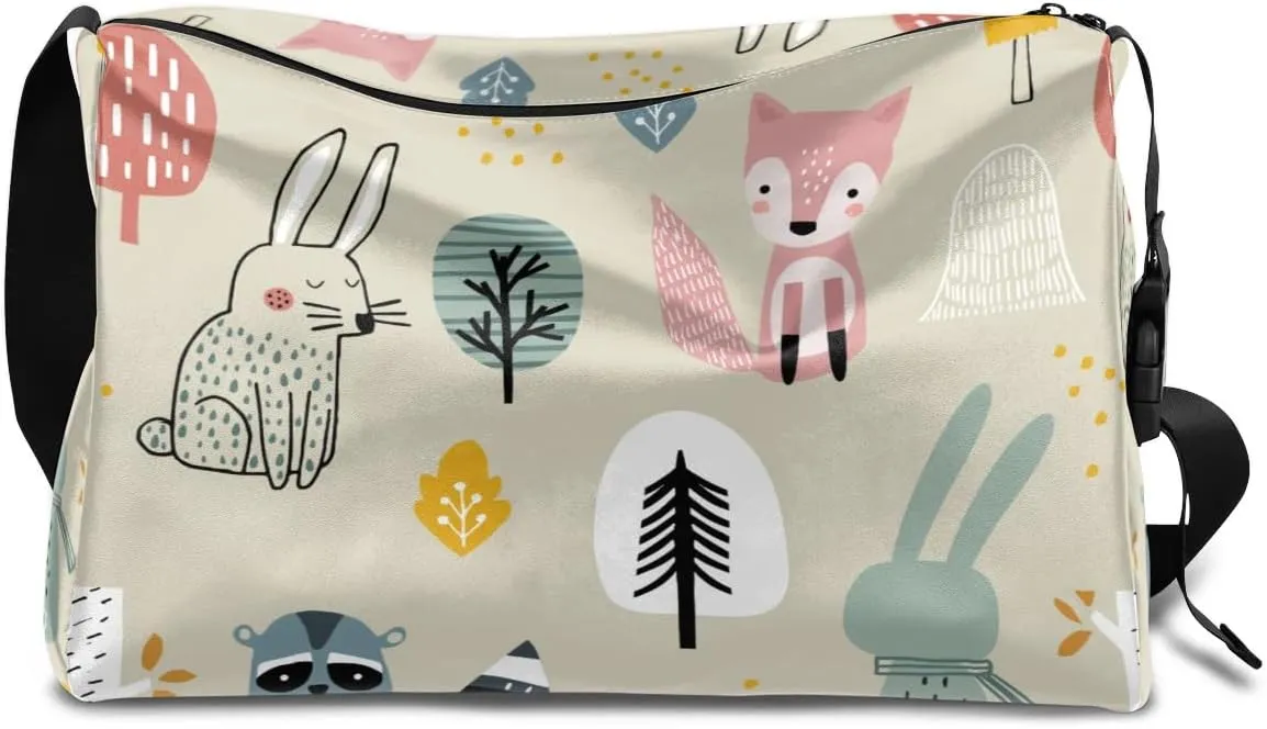 Rabbit Fox Trees Small Gym Bag for Men Women Workout Sport Duffle Bag Waterproof Weekender Overnight Bag Lightweight Carry on Tote Bag Crossbody Shoulder Travel Bag for Swim Yoge Dance