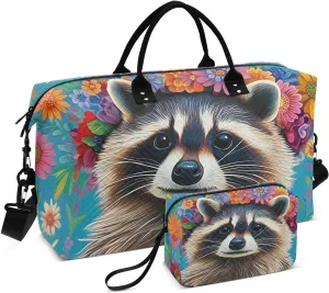 Raccoon Garland Colorful Duffel Bag for Traveling, Gym Bags with Multiple Interior Pockets for Women Men Toiletry Purse Included 20.5”x 1.9” x 13.8”