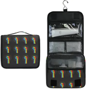 Rainbow Fist Raised on Black Hanging Wash Gargle Toiletry Bag Travel Cosmetic Makeup Case Organizer Storage Large Portable