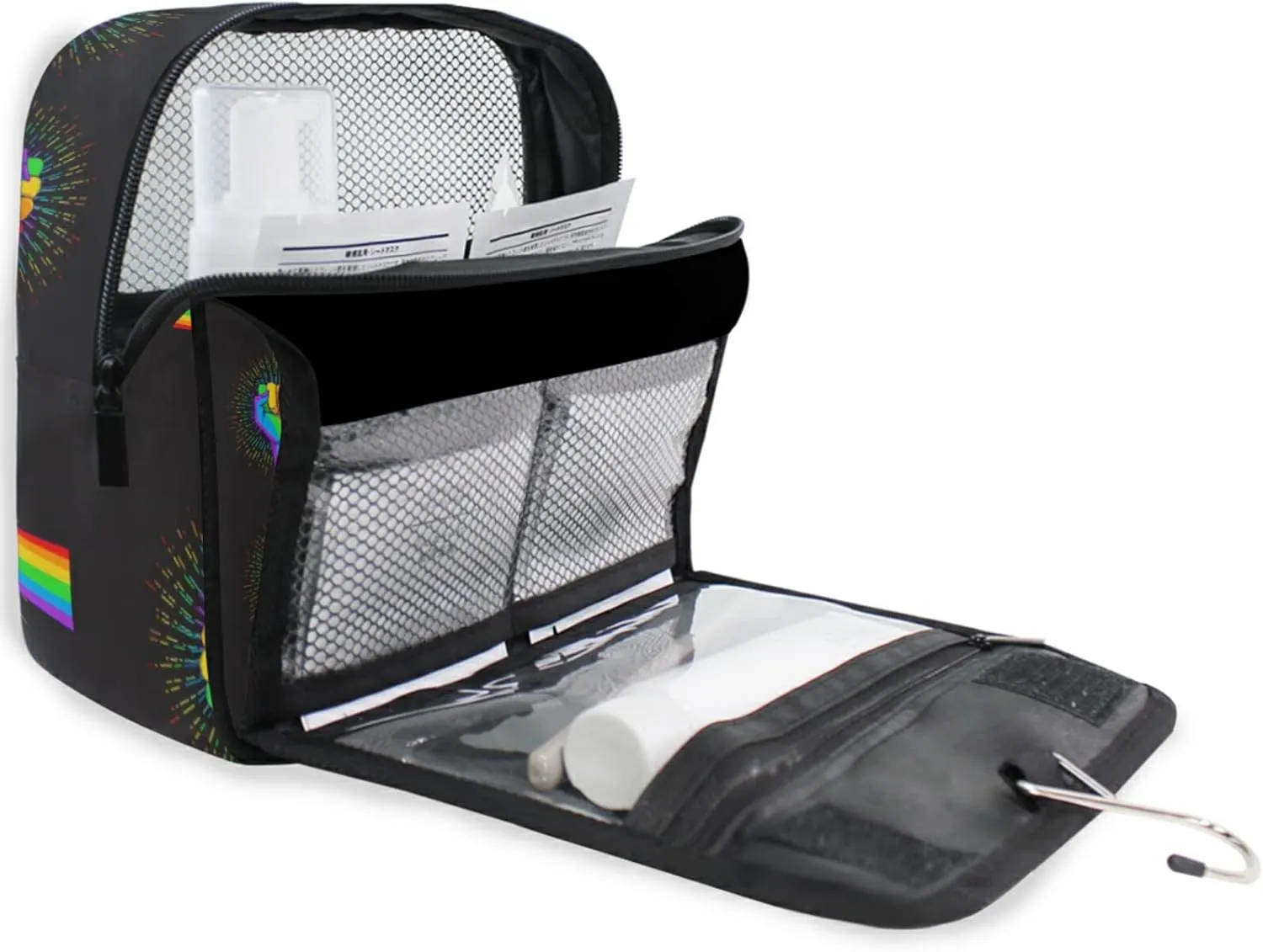 Rainbow Fist Raised on Black Hanging Wash Gargle Toiletry Bag Travel Cosmetic Makeup Case Organizer Storage Large Portable
