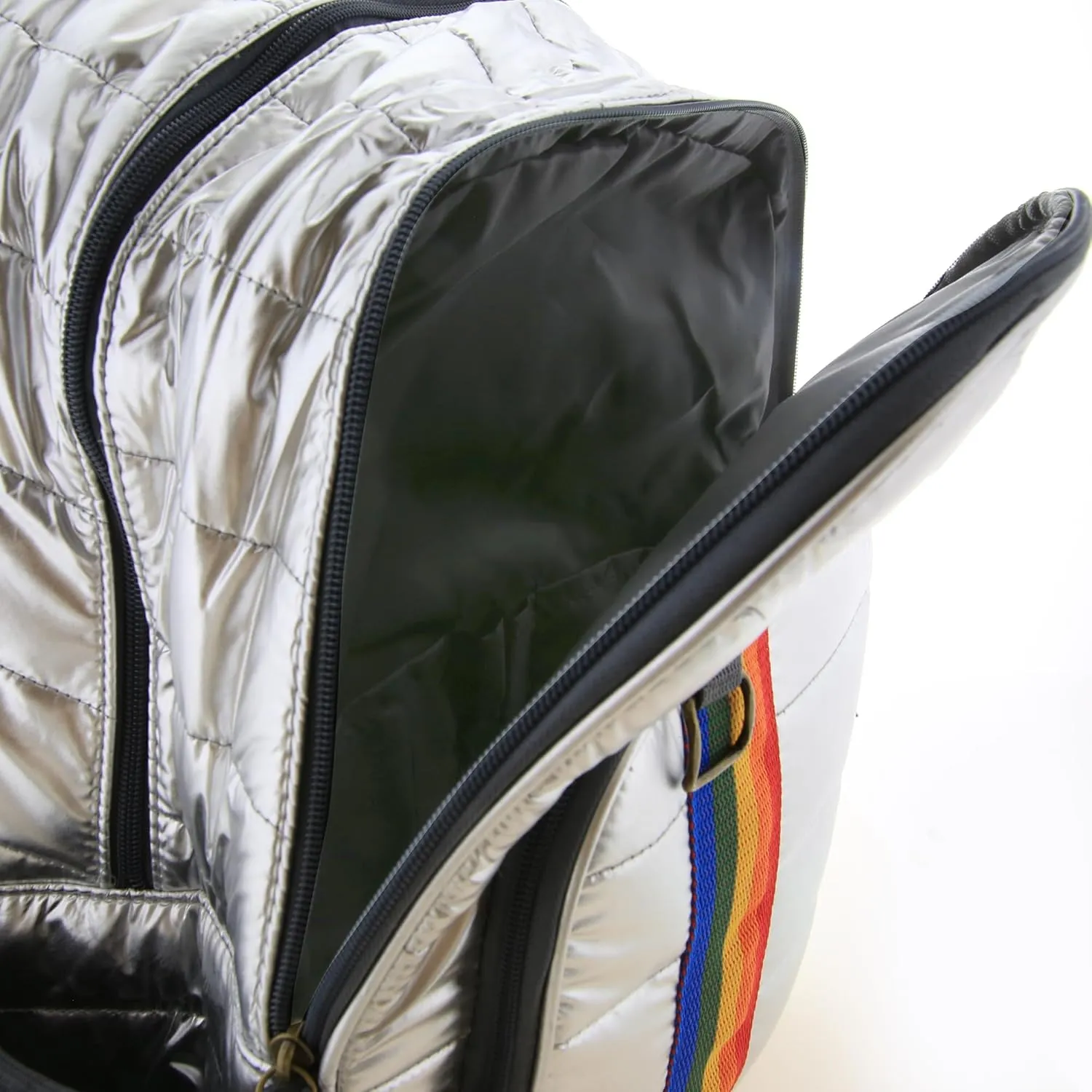 RALEIGH 18" Silver Rainbow Puff Backpack, BAZIC x SYDNEY Fashion Backpack Shoulder Bag Casual Travel Bag Hiking Daypack