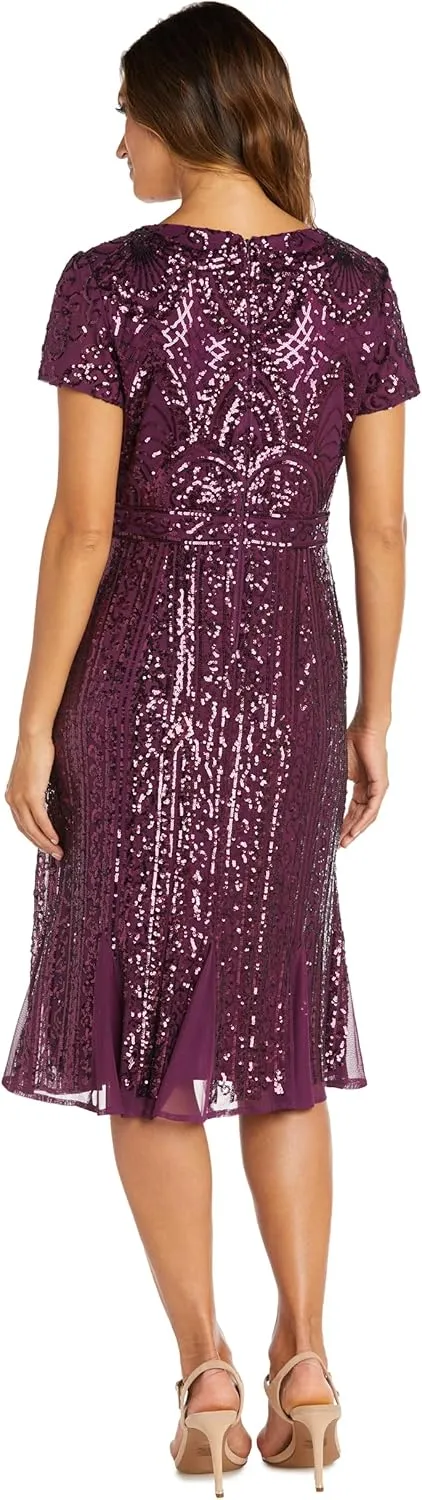 R&M Richards Womens Full Length Sequined Evening Dress