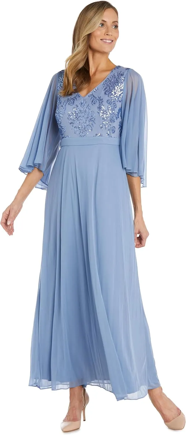 R&M Richards Womens Full Length Sequined Evening Dress