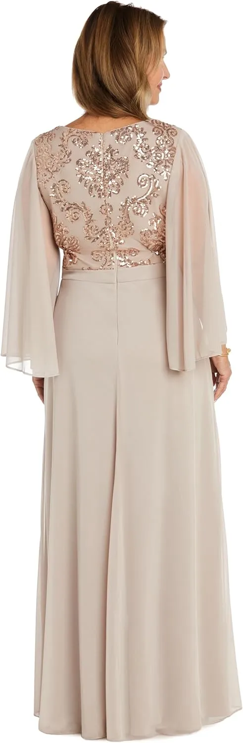 R&M Richards Womens Full Length Sequined Evening Dress