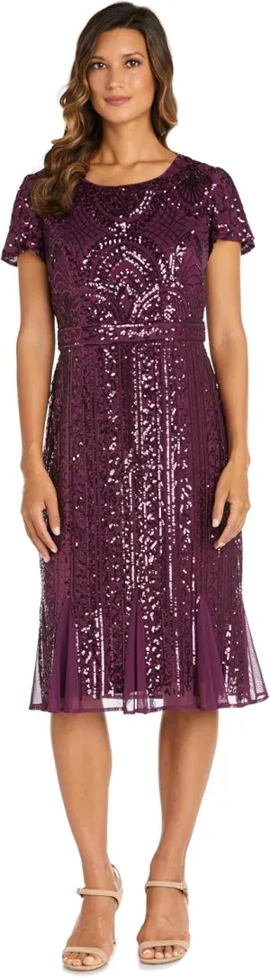 R&M Richards Womens Full Length Sequined Evening Dress