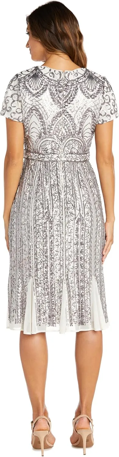 R&M Richards Womens Full Length Sequined Evening Dress