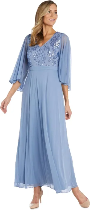 R&M Richards Womens Full Length Sequined Evening Dress