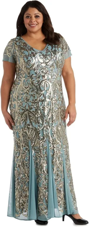R&M Richards Womens Plus Formal Sequined Evening Dress