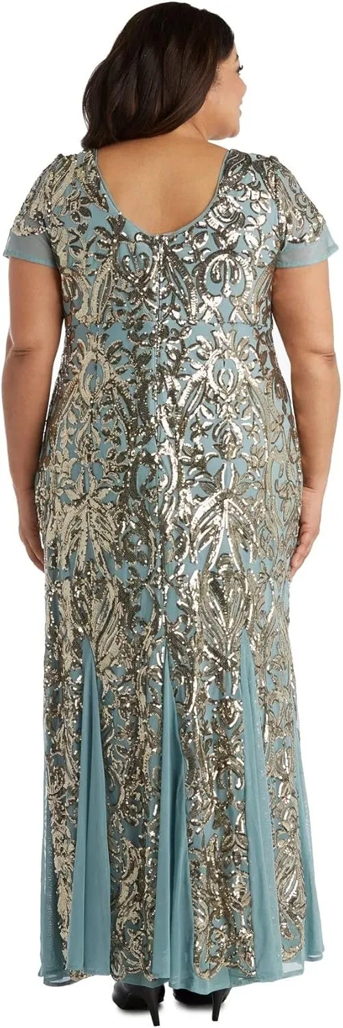 R&M Richards Womens Plus Formal Sequined Evening Dress