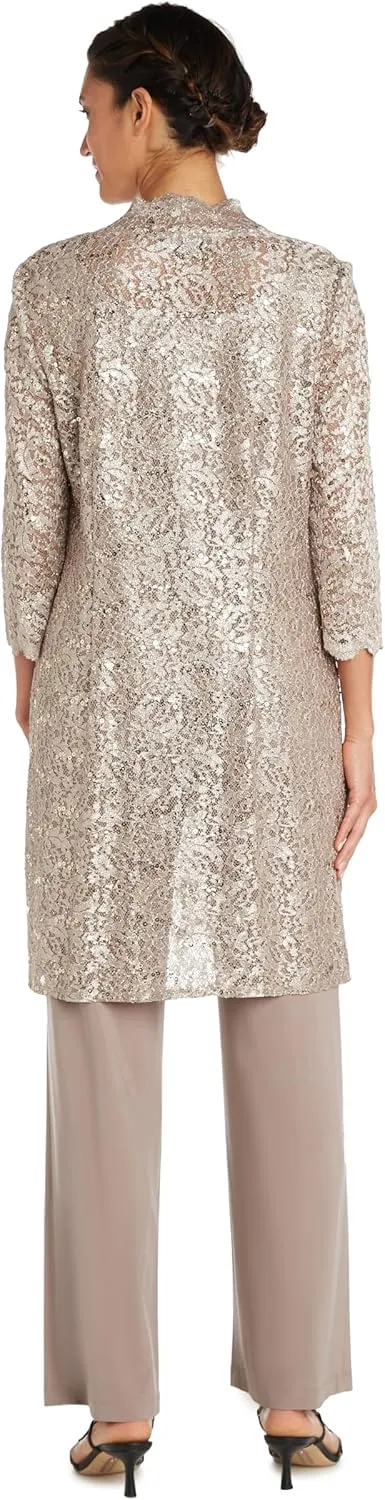 R&M Richards Womens Plus Sequined Lace Pant Suit