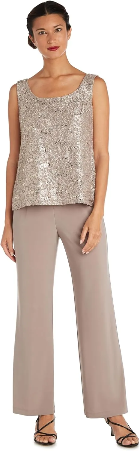 R&M Richards Womens Plus Sequined Lace Pant Suit