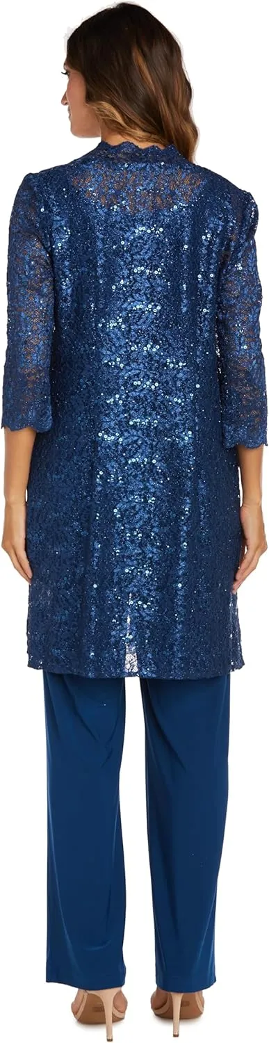R&M Richards Womens Plus Sequined Lace Pant Suit