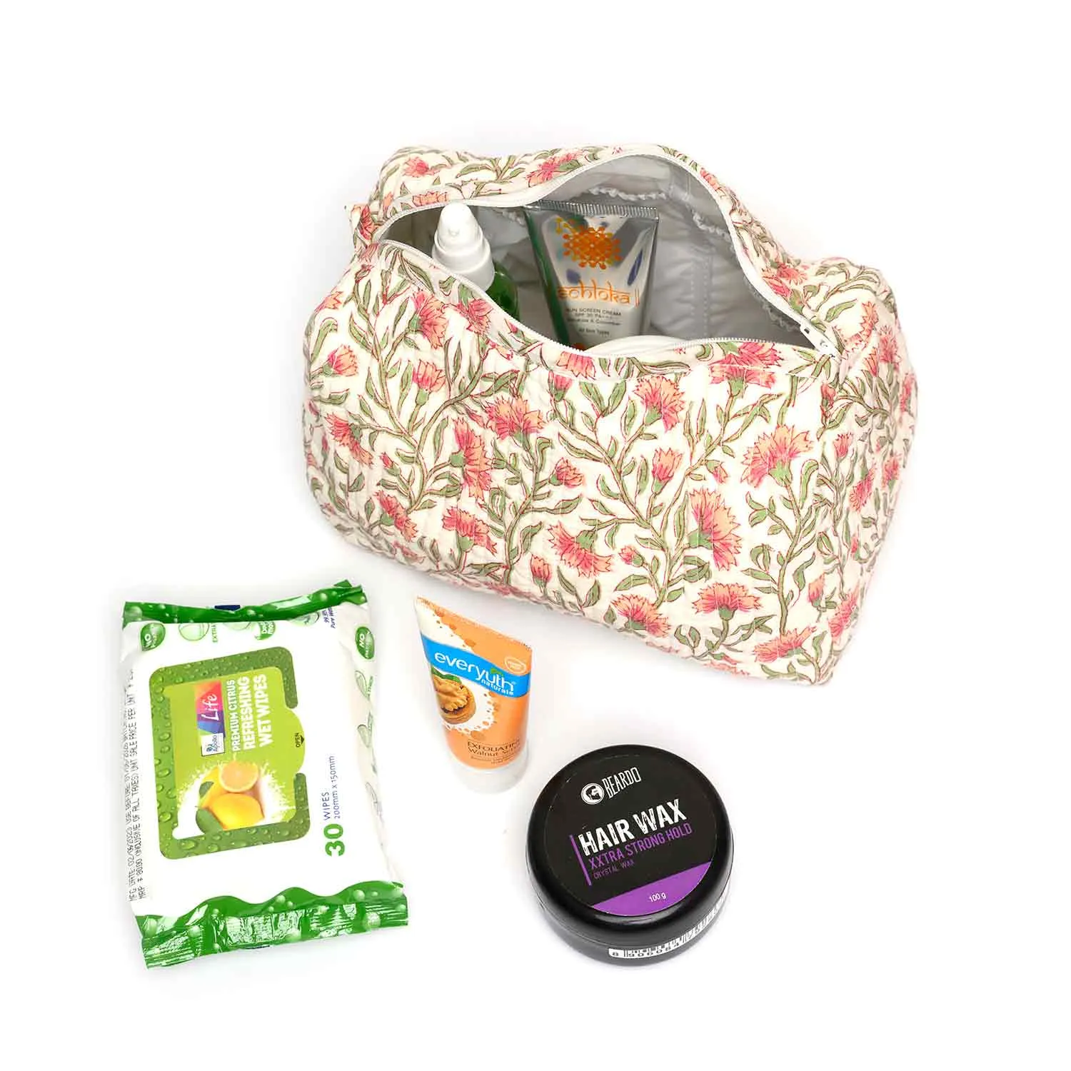 RANGOON CREEPER PINK QUILTED TOILETRY POUCH