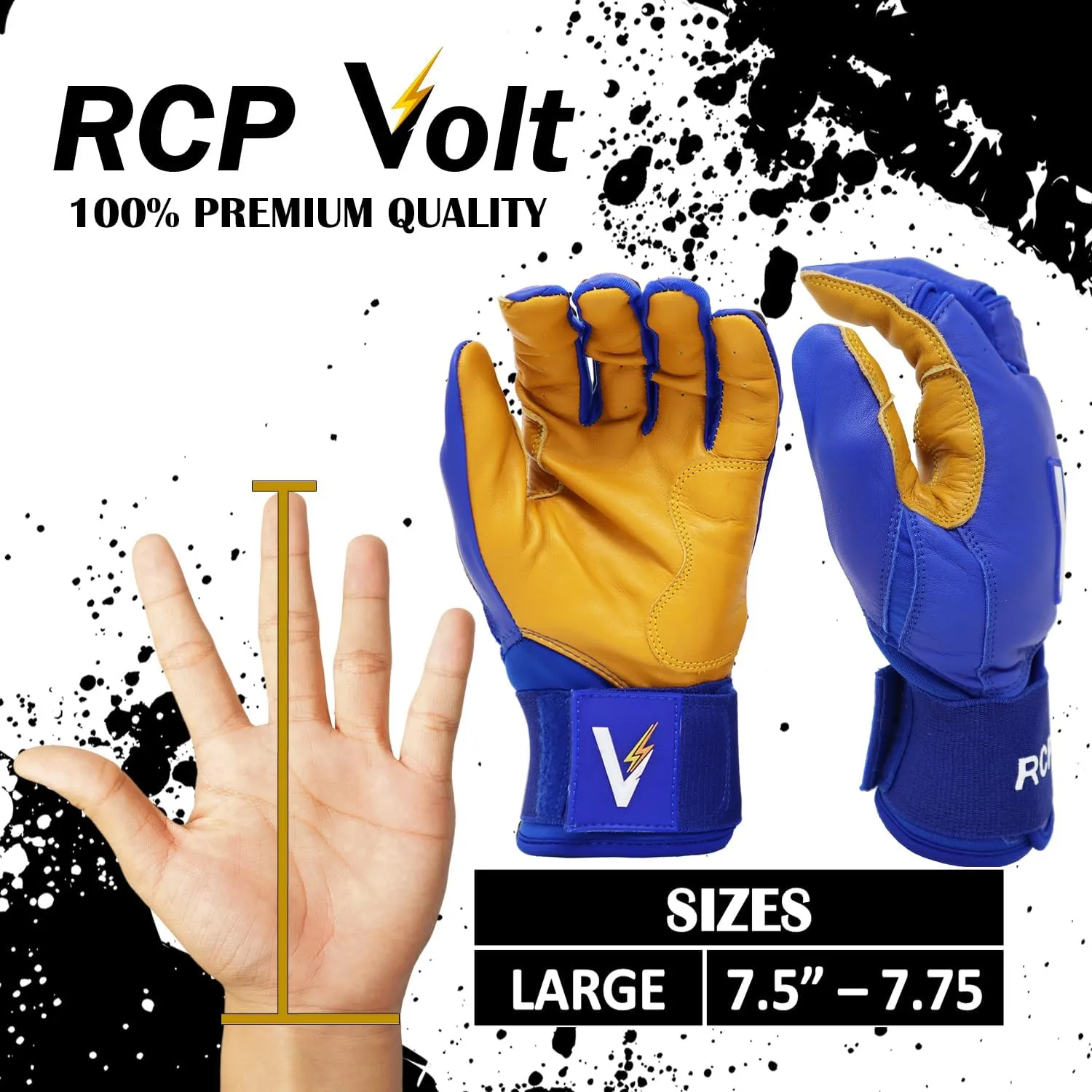 RCP Volt Baseball and Softball Batting Gloves – Rip and Tear Resistant – Reinforced Crotch, Super Grip Extended Cuff, Padded Protection, Adjustable Sizes, Guantes de bateo