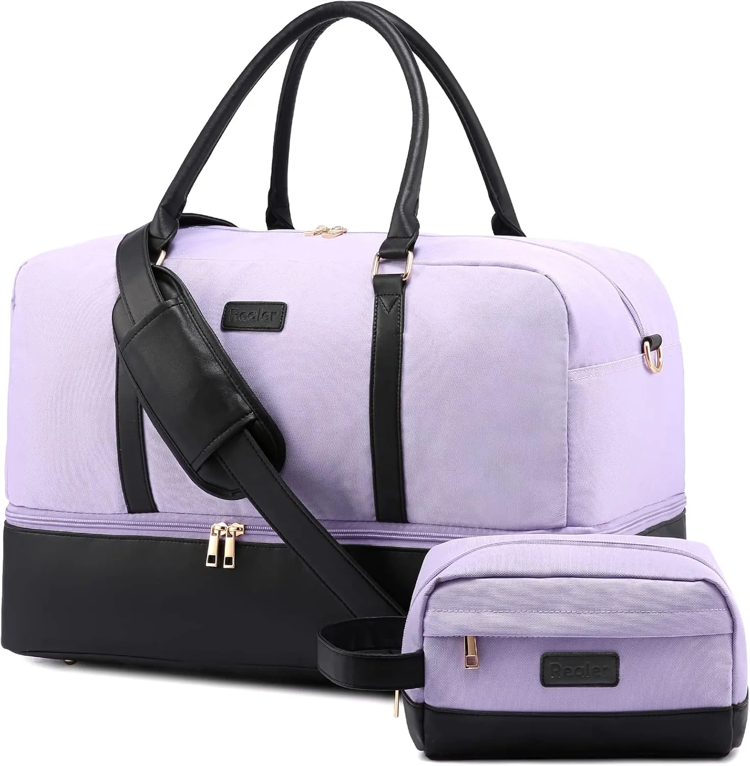 Realer Weekender Bag for Women, Canvas Travel Duffle Bag with Toiletry Bag, Large Carry on Overnight Bag with Shoe Compartment,Waterproof Weekend Duffel Bag Mommy Hospital Bags for Labor and Delivery