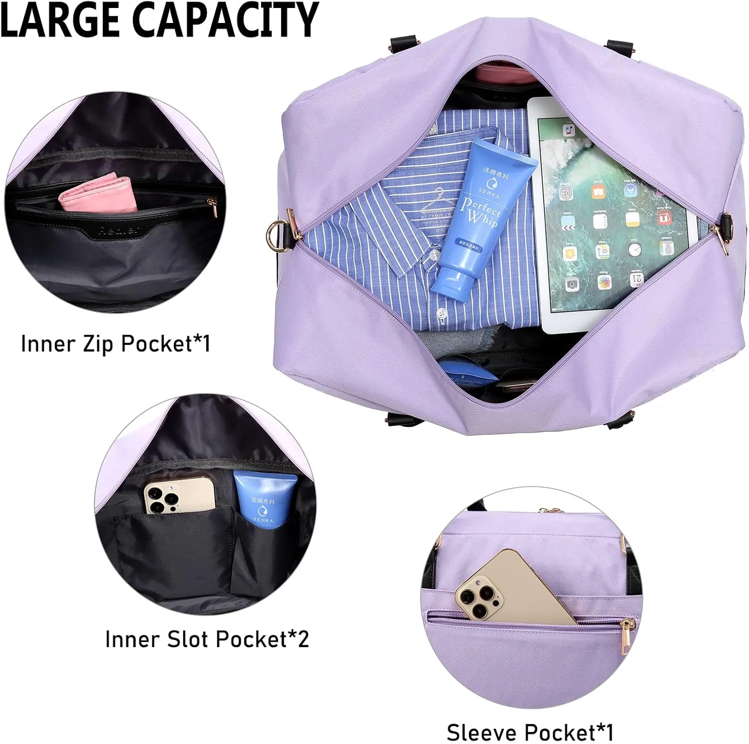 Realer Weekender Bag for Women, Canvas Travel Duffle Bag with Toiletry Bag, Large Carry on Overnight Bag with Shoe Compartment,Waterproof Weekend Duffel Bag Mommy Hospital Bags for Labor and Delivery